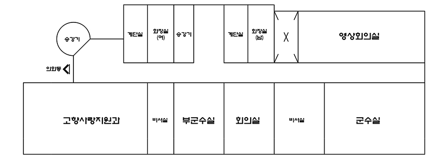 본청3층: 행정지원과, 부군수실, 군수실